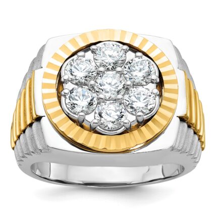 IBGoodman 14k Two-tone Men's Polished Satin and Diamond-cut Round Cluster Ring Mounting