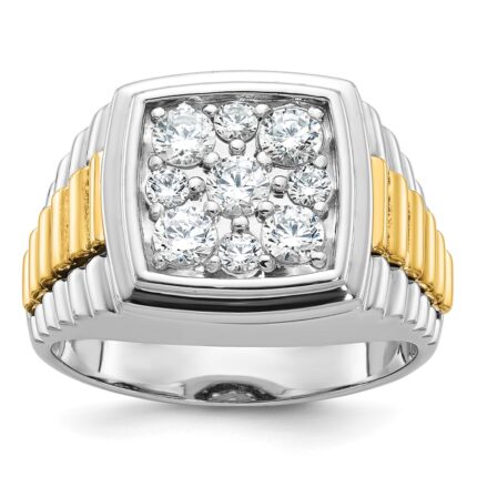 IBGoodman 10k Two-tone Men's Polished and Textured 1 Carat A Quality Diamond Cluster Ring