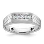 IBGoodman 14k White Gold 1/4 carat Lab Grown Diamond VS/SI+ G+ Complete Polished Satin and Grooved Five Stone Men's Ring