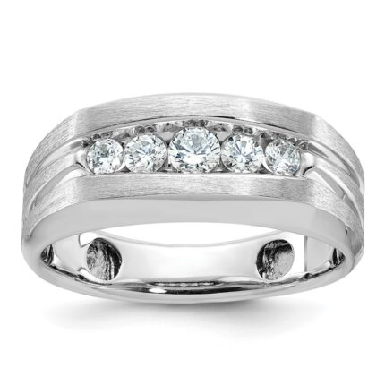 IBGoodman 14k White Gold 1/2 carat Lab Grown Diamond VS/SI+ G+ Complete Satin and Grooved Five Stone Men's Ring