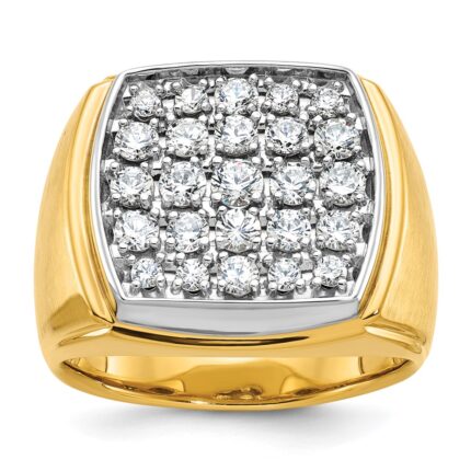 IBGoodman 14k Two-tone Men's Polished and Satin 1 5/8 Carat AA Quality Diamond Cluster Ring