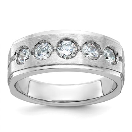14k White Gold IBGoodman Men's Polished and Satin 1 carat Diamond Complete Ring