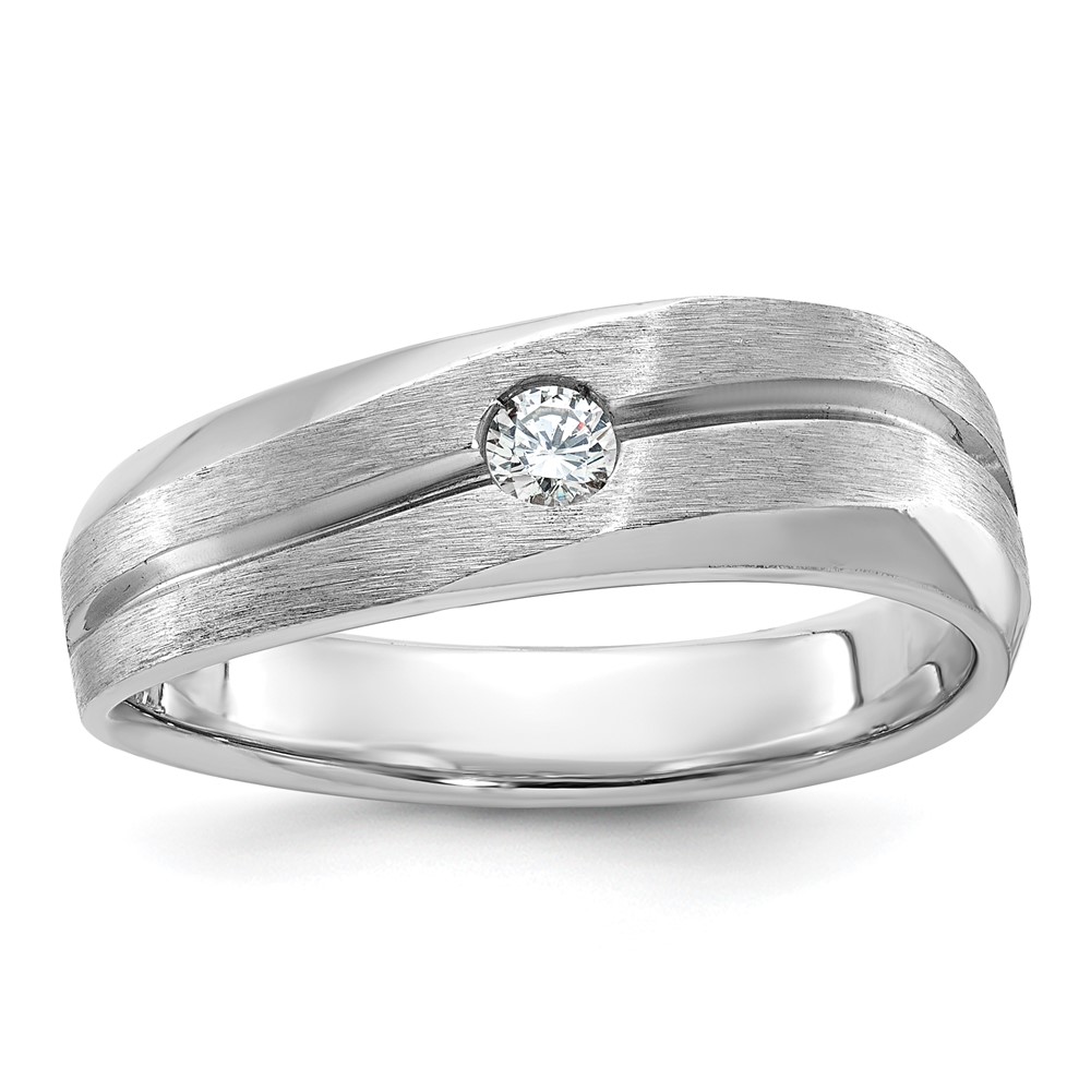 B58851-4WAA.jpg 14k White Gold IBGoodman Men's Polished and Satin 1/10 carat Diamond Complete Ring - Image 1