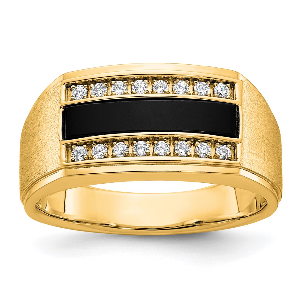 B58917-0YOX_AA.jpg IBGoodman 10k Men's Polished and Satin Onyx and 1/6 Carat A Quality Diamond Ring - Image 1