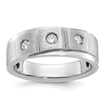 14k White Gold IBGoodman Men's Polished and Satin 1/4 carat Diamond Complete Ring