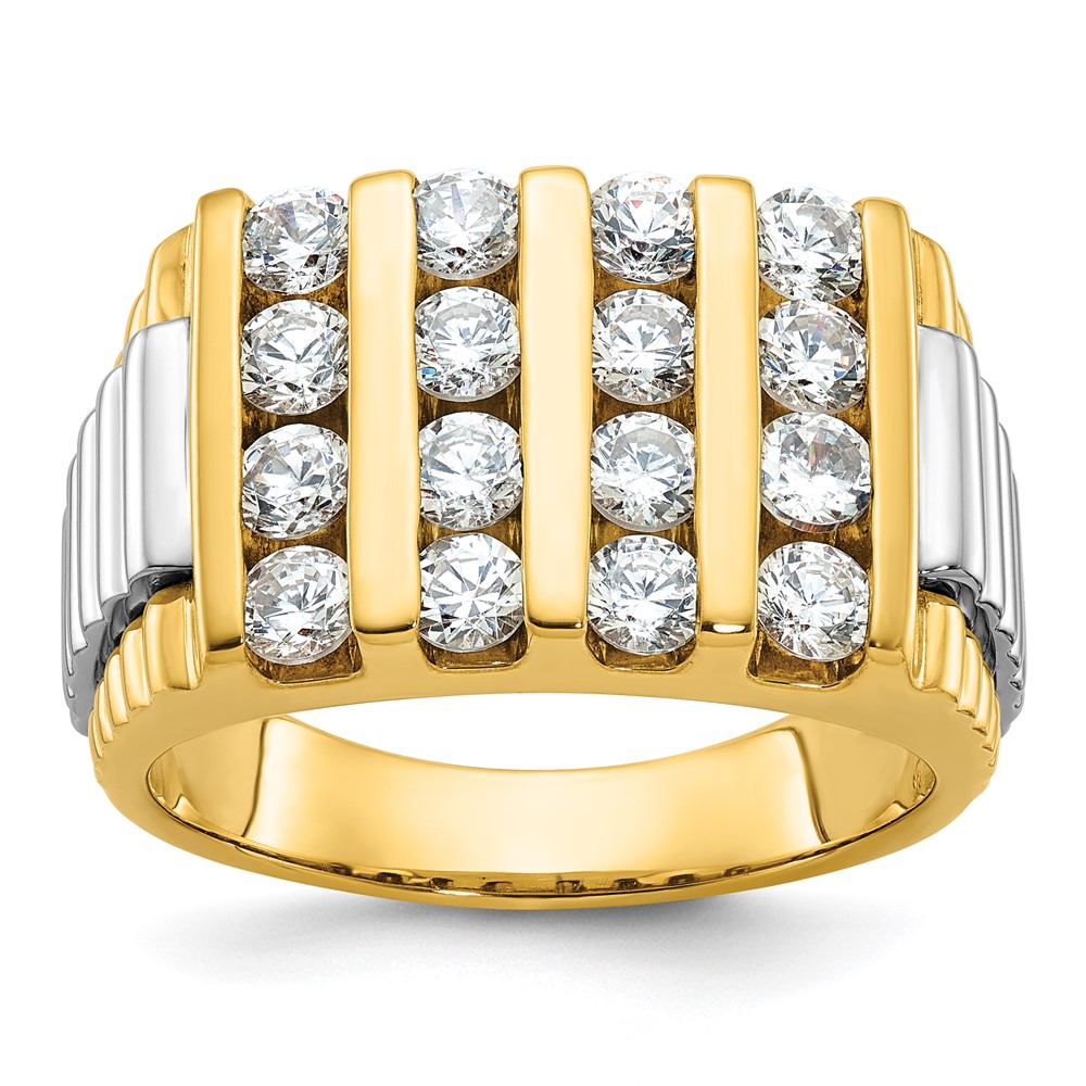 B58975-4YWAA-1.jpg IBGoodman 14k Two-tone Men's Polished and Textured 4-Row 2 Carat AA Quality Diamond Ring - Image 1