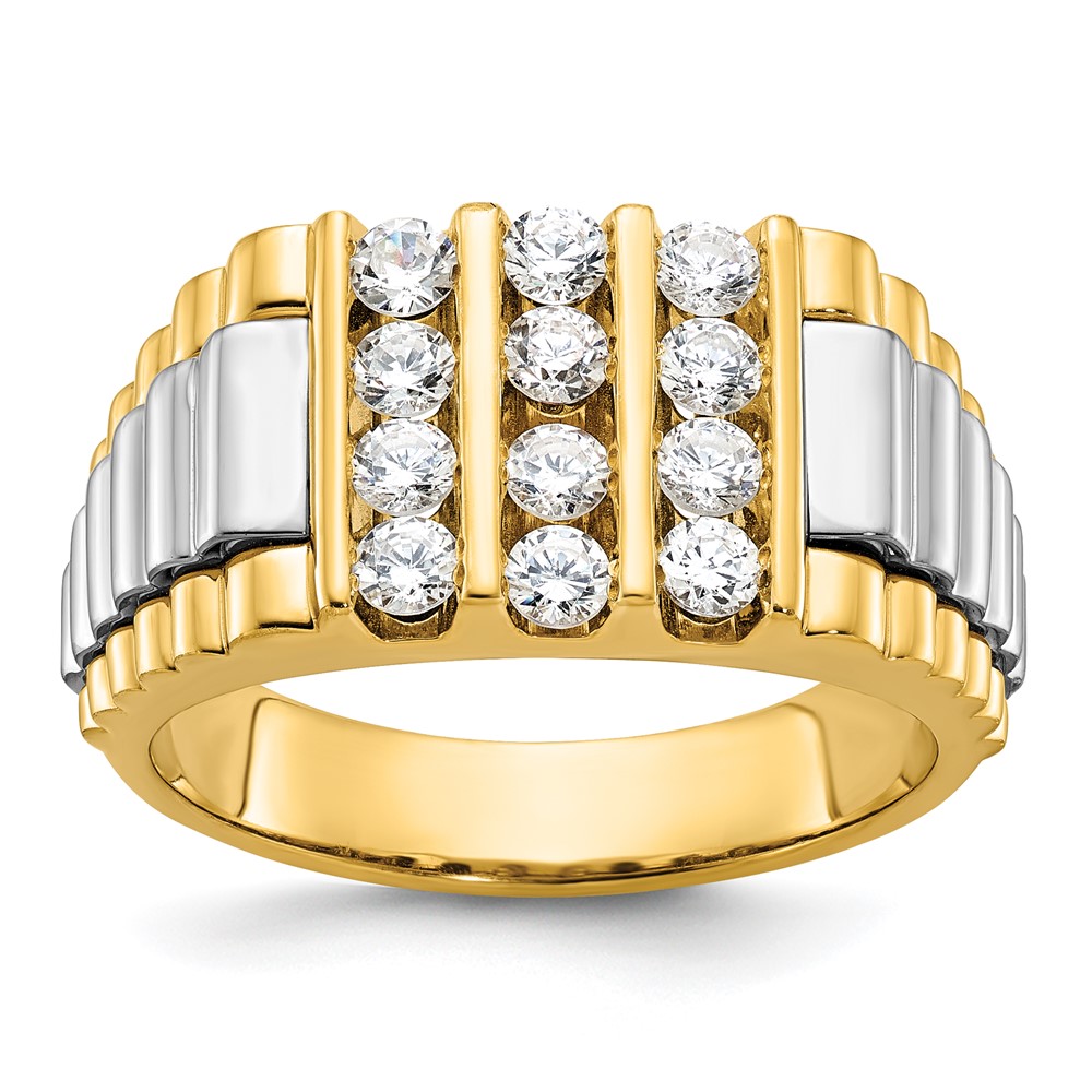 B59004-4YWAA.jpg IBGoodman 14k Two-tone Men's Polished and Textured 1 Carat AA Quality Diamond Cluster Ring - Image 1