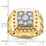 IBGoodman 14k Two-tone Men's Polished Satin and Grooved 1 Carat AA Quality Diamond Cluster Ring - Image 3