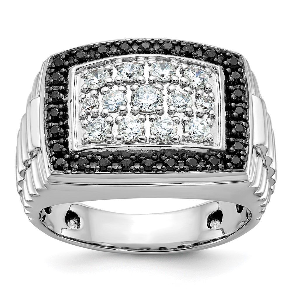B59050-4WAA-7.jpg IBGoodman 14k White Gold 1 carat Lab Grown Diamond VS/SI+ G+ and Black Mined Diamond Complete Cluster Men's Ring - Image 1