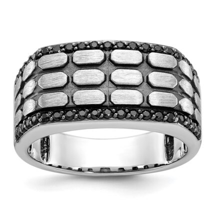 IBGoodman 14k White Gold Men's Polished Satin and Cobblestone Textured Ring Mounting