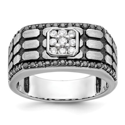 IBGoodman 14k White Gold Men's Polished Satin and Cobblestone Textured Ring Mounting