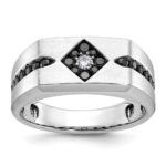 10k White Gold with Black Rhodium IBGoodman Men's Satin Black and White Diamond Complete Ring