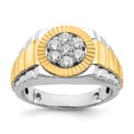 IBGoodman 14k Two-Tone 1/2 carat Lab Grown Diamond VS/SI+ G+ Complete Ribbed Men's Cluster Ring