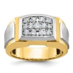 IBGoodman 14k with White Rhodium Men's Polished and Satin 1/2 Carat AA Quality Diamond Cluster Ring