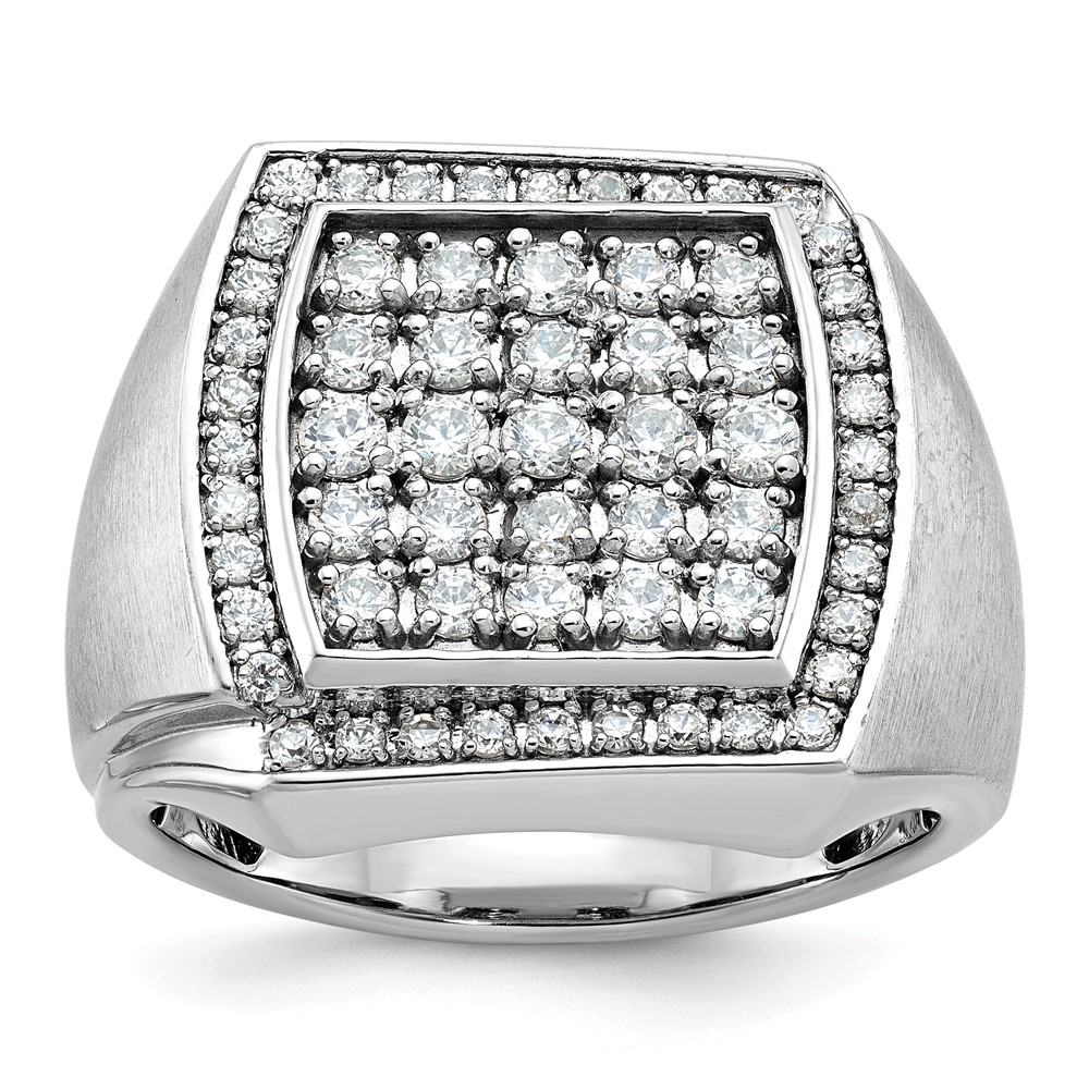 B59140-4WAA-1.jpg IBGoodman 14k White Gold Men's Polished and Satin 1 1/3 Carat AA Quality Diamond Cluster Ring - Image 1