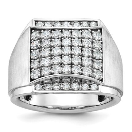 IBGoodman 14k White Gold Men's Polished and Satin 1 1/5 Carat AA Quality Diamond Cluster Ring