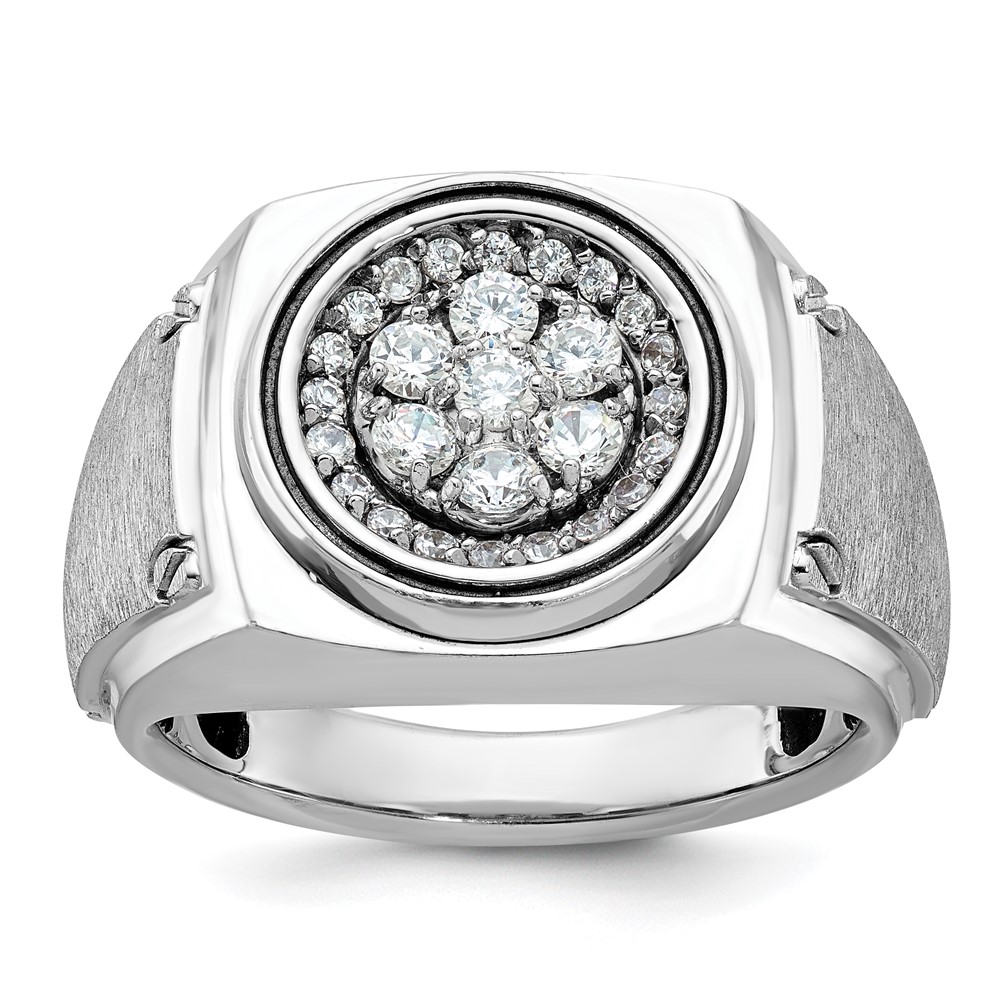 B59150-4WAA.jpg IBGoodman 14k White Gold Men's Polished and Satin 3/4 Carat AA Quality Diamond Round Cluster Ring - Image 1