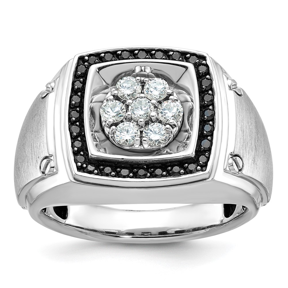 B59156-0WA.jpg IBGoodman 10k White Gold Men's Polished and Satin 3/4 Carat A Quality Black and White Diamond Halo Cluster Ring - Image 1