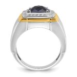 IBGoodman 14k Two-tone Men's Polished Lab Created Sapphire and AA Quality Diamond Ring - Image 2