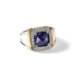 IBGoodman 14k Two-tone Men's Polished Lab Created Sapphire and AA Quality Diamond Ring - Image 9