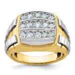 IBGoodman 14k Two-tone Men's Polished and Grooved 3-Row 1 Carat AA Quality Diamond Cluster Ring