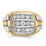 IBGoodman 14k Two-tone Men's Polished and Grooved 3-Row 1 Carat AA Quality Diamond Cluster Ring - Image 6