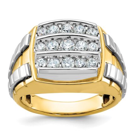 IBGoodman 14k Two-tone Men's Polished and Grooved 3-Row Cluster Ring Mounting