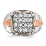 IBGoodman 14k White and Rose Gold Men's Polished and Satin 1 Carat AA Quality Diamond Cluster Ring - Image 6