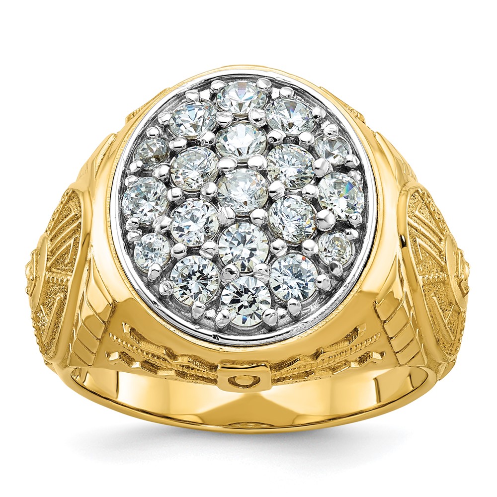 B59272-4YWAA-6.jpg IBGoodman 14k Two-Tone 1 5/8 carat Lab Grown Diamond VS/SI+ G+ Complete Oval Men's Cluster Ring - Image 1