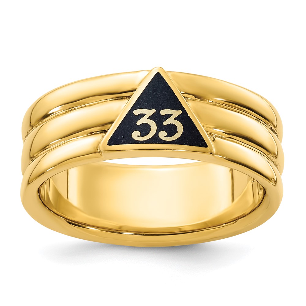B59275-0Y.jpg IBGoodman 10k Men's Polished and Grooved with Black Enamel Active 33rd Degree Masonic Ring - Image 1