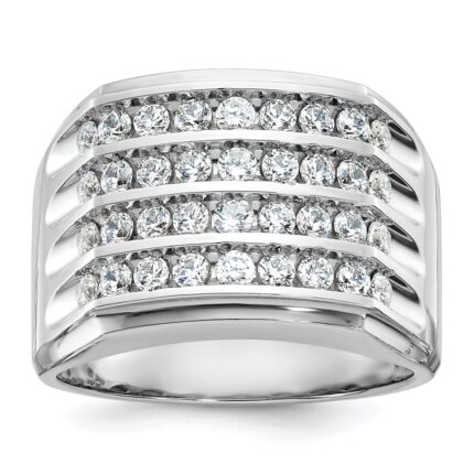 IBGoodman 10k White Gold Men's Polished and Grooved 4-Row Ring Mounting