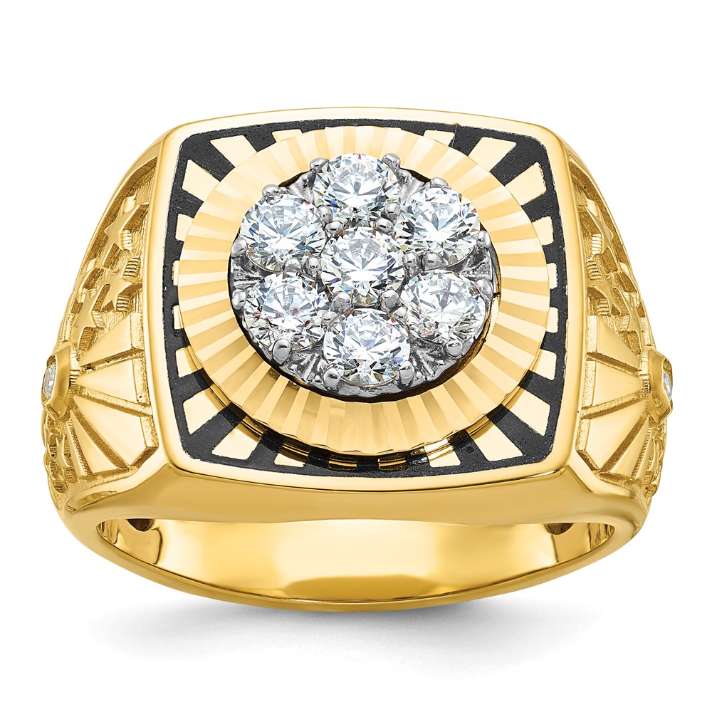 B59315-0YWA-1.jpg IBGoodman 10k Two-tone with Black Enamel Men's Polished Textured and Diamond-cut 1 Carat A Quality Diamond Stars and Stripes Round Cluster Ring - Image 1