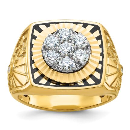 IBGoodman 14k Two-tone Men's Polished Textured and Diamond-cut Stars and Stripes Round Cluster Ring Mounting