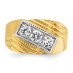 IBGoodman 14k with White Rhodium Men's Polished and Grooved 3-Stone 1 Carat AA Quality Diamond Ring - Image 6