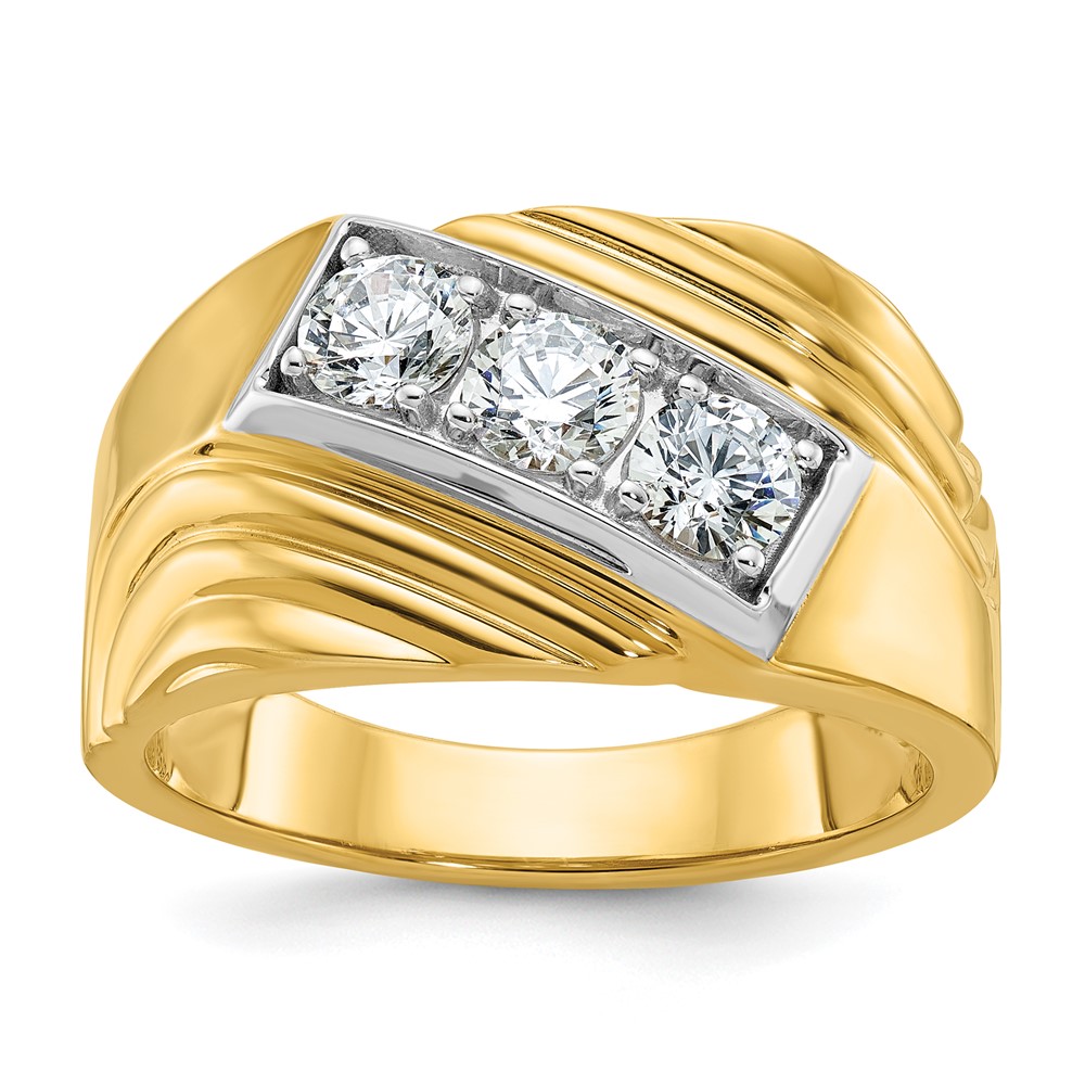 B59347-4YAA.jpg IBGoodman 14k with White Rhodium Men's Polished and Grooved 3-Stone 1 Carat AA Quality Diamond Ring - Image 1