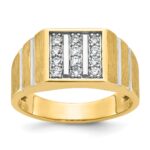 IBGoodman 14k with White Rhodium 1/3 carat Lab Grown Diamond VS/SI+ G+ Polished Satin and Grooved Three Row Men's Cluster Ring