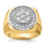 IBGoodman 14k Two-Tone 1 7/8 carat Lab Grown Diamond VS/SI+ G+ Complete Ribbed Men's Cluster Ring