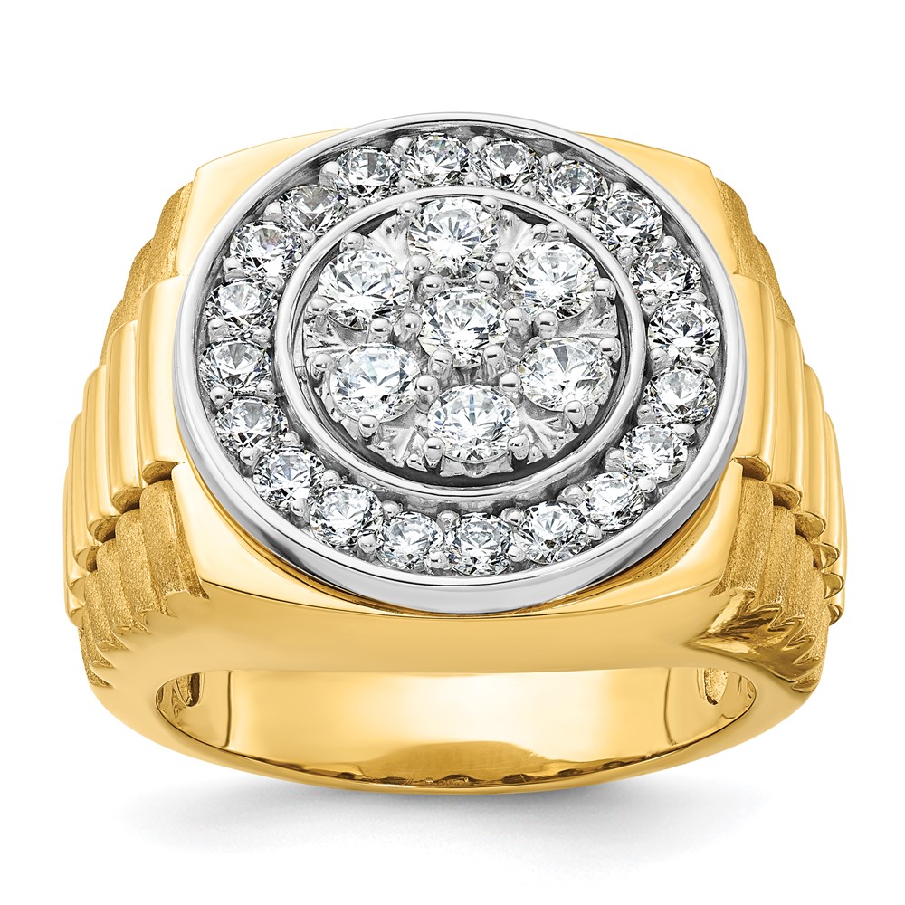 B59377-4YWAA-1.jpg IBGoodman 14k Two-Tone 1 7/8 carat Lab Grown Diamond VS/SI+ G+ Complete Ribbed Men's Cluster Ring - Image 1
