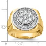 IBGoodman 14k Two-tone Men's Polished Satin and Ribbed 2 Carat AA Quality Diamond Round Cluster Ring - Image 3
