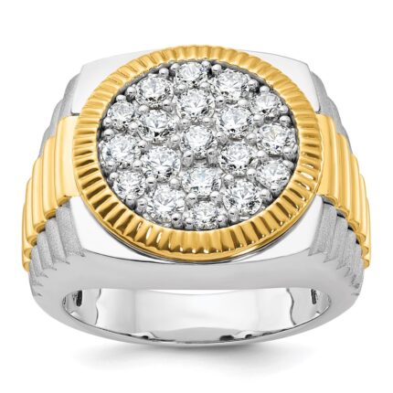 IBGoodman 14k Two-Tone 2 carat Lab Grown Diamond VS/SI+ G+ Complete Ribbed Men's Cluster Ring