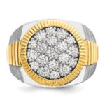 IBGoodman 14k Two-tone Men's Polished Satin and Ribbed 2 1/8 Carat AA Quality Diamond Round Cluster Ring - Image 6