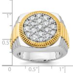 IBGoodman 14k Two-tone Men's Polished Satin and Ribbed 2 1/8 Carat AA Quality Diamond Round Cluster Ring - Image 3