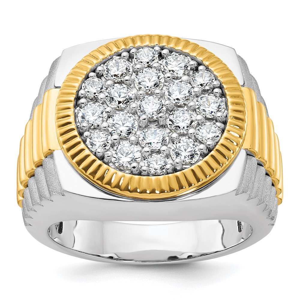 B59383-4WYAA.jpg IBGoodman 14k Two-tone Men's Polished Satin and Ribbed 2 1/8 Carat AA Quality Diamond Round Cluster Ring - Image 1