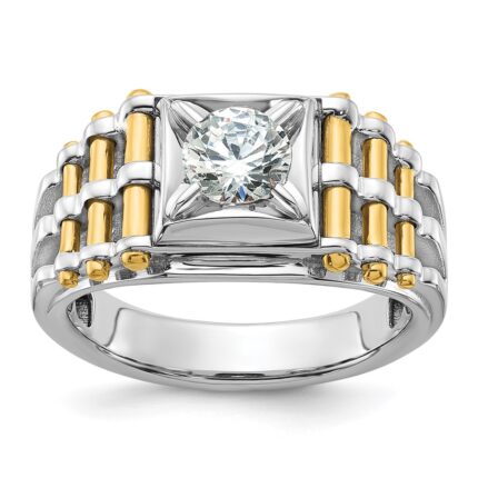 IBGoodman 14k Two-tone 1 carat Lab Grown Diamond VS/SI+ G+ Polished and Brushed Textured Complete Men's Ring