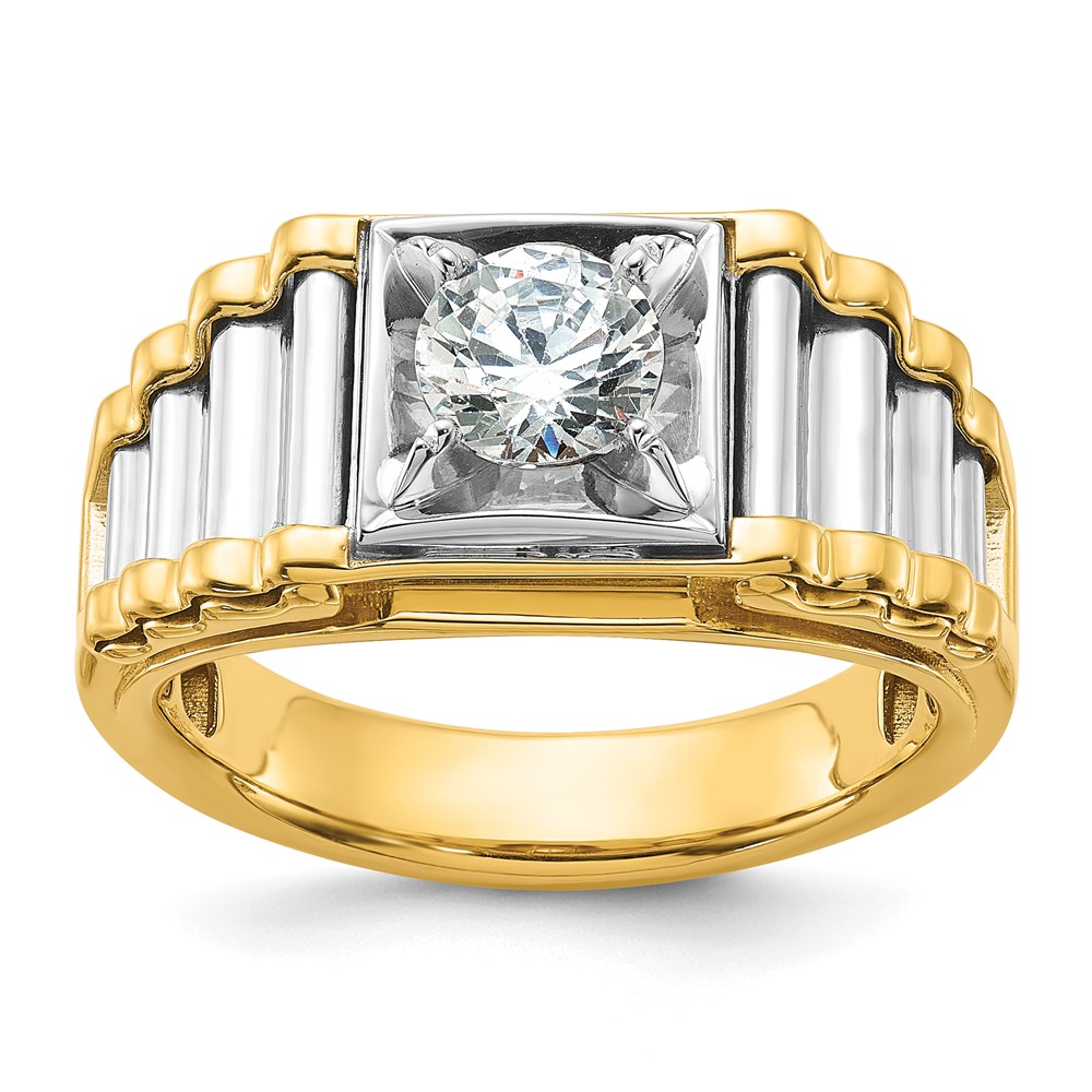 B59393-4YWAA.jpg IBGoodman 14k Two-Tone 1 carat Lab Grown Diamond VS/SI+ G+ Polished and Ribbed Complete Men's Ring - Image 1
