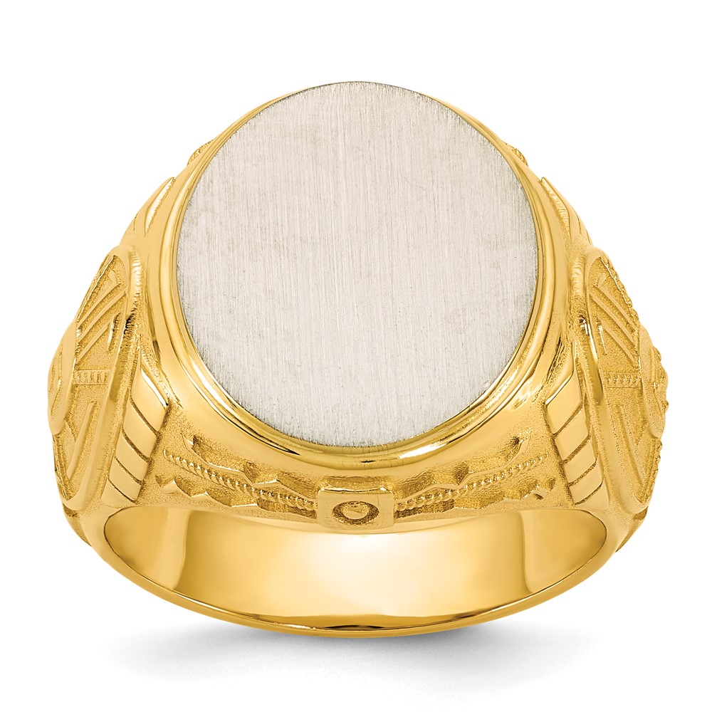 B59400-4YW.jpg 14k Two-Tone Engravable Round Signet ring - Image 1