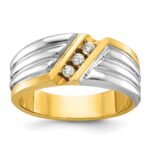 IBGoodman 14k Two-tone Men's Polished and Grooved 3-Stone 1/6 Carat AA Quality Diamond Ring