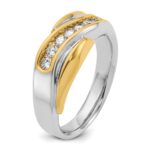 IBGoodman 14k Two-tone Men's Polished and Grooved Curved Bypass 1/2 Carat AA Quality Diamond Ring - Image 8