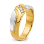 IBGoodman 14k Two-tone Men's Polished Satin and Grooved 3-Stone 1/6 Carat AA Quality Diamond Ring - Image 8