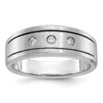 14k White Gold IBGoodman Men's Polished, Antiqued and Satin 1/6 carat Diamond Complete Ring